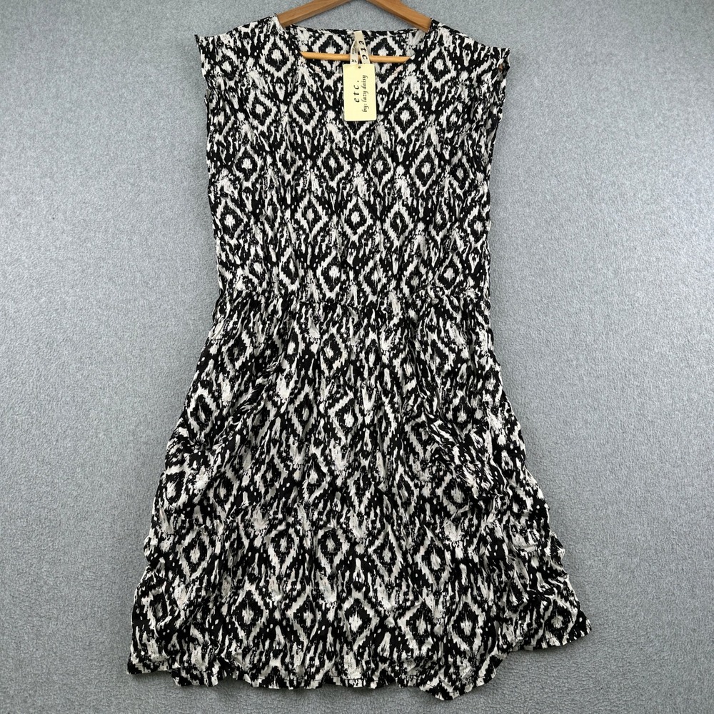 etc. by Lazy Daisy Dress Womens XL DK-681 Black White Ikat Sleeveless Boho
